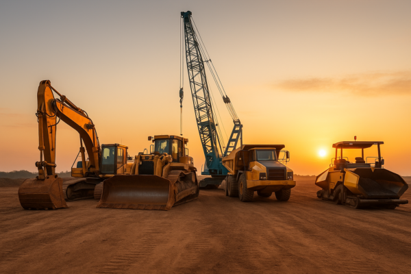建設機械が並んでいる様子